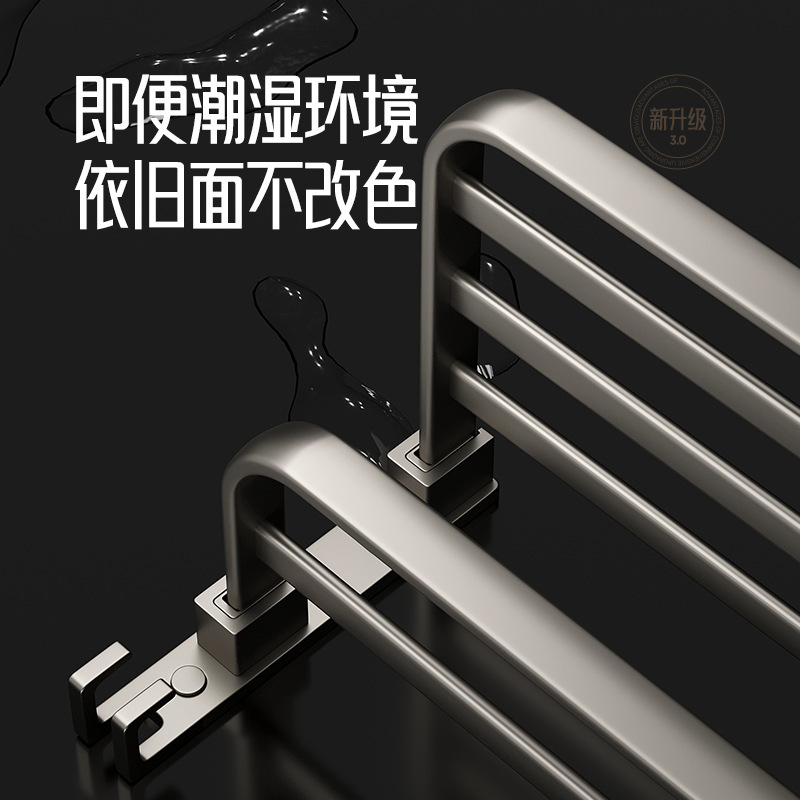 Gun ash towel rack without drilling, bathroom storage rack, toilet storage, space aluminum bathroom, bath towel rack Application Scenario