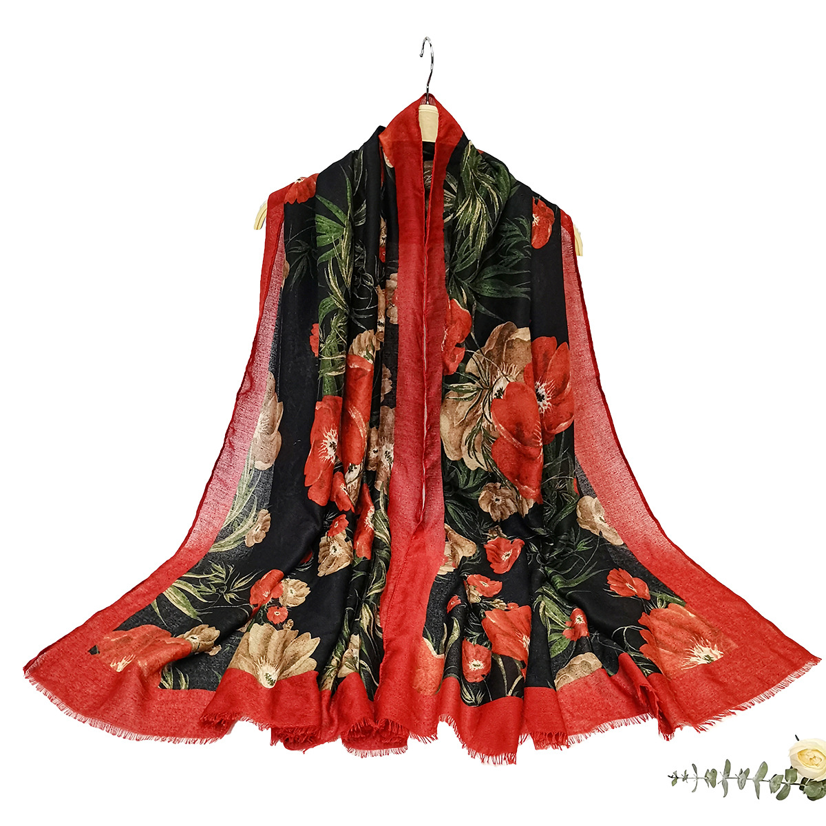 One-piece consignment of new cross-border exclusive fashionable and versatile cotton and linen soft satin printed scarves and shawls factory wholesale Specification image