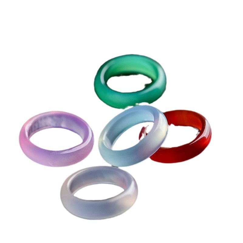 Ice-type white chalcedony, natural Brazilian agate ring, wristband, hand-held running ring, jade chalcedony ring, couple rings, jade pendant Item Picture