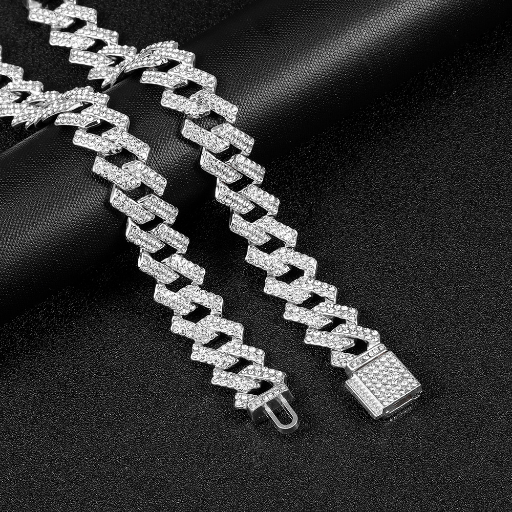 男女通用嘻哈满钻菱形古巴链15mm合金材质潮流时尚潮流嘻哈饰品