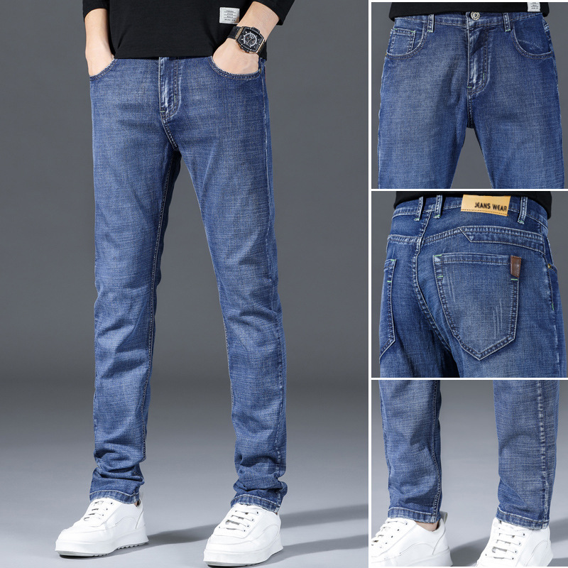 Autumn new special offer: Long pants, men's jeans, men's straight leg, loose, stretch, casual, slim, trendy brand for all four seasons details Picture