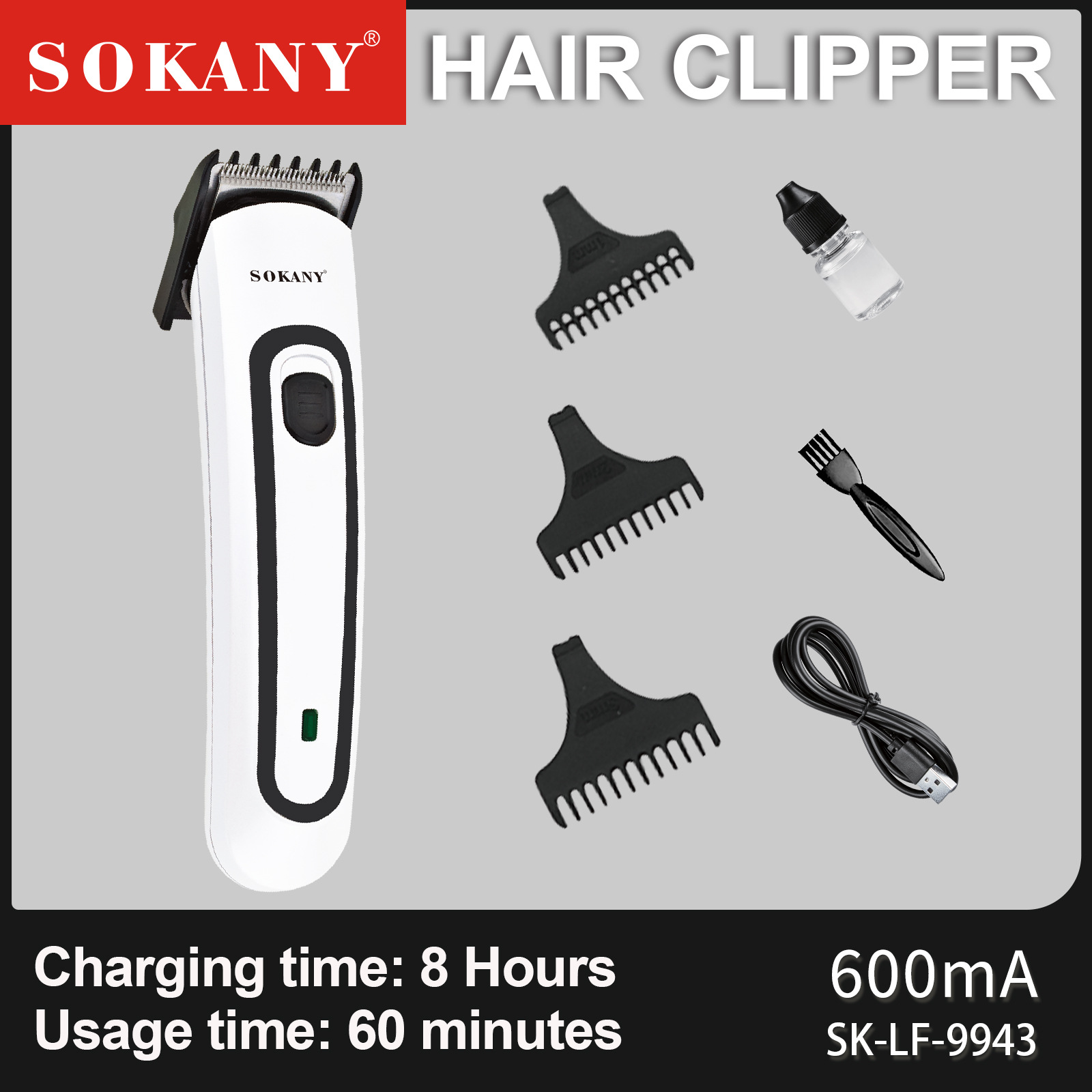 Exportación transfronteriza SOKANY9943 corte de pelo cortador de pelo portátil casero recargable universal hair clipper Specification image