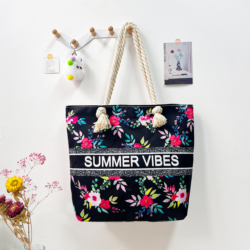 Twitter bag, digital printing and splicing casual style beach bag, single-shoulder canvas bag, large-capacity travel handbag