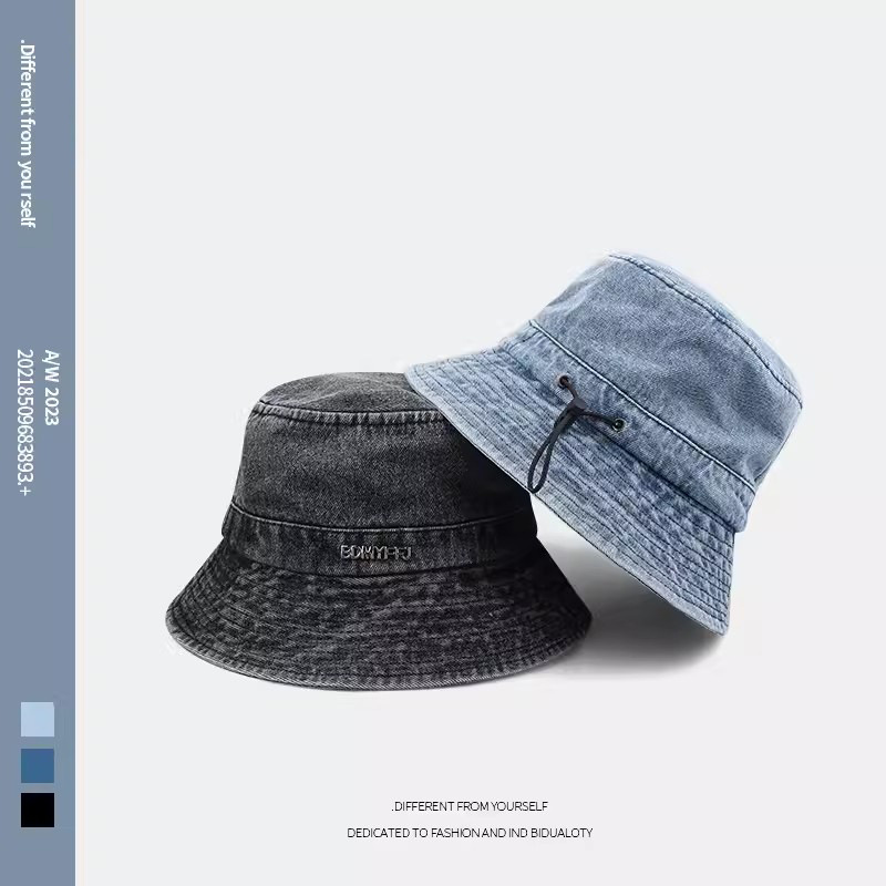 2023 nuevo estilo drawing rope cowboy pescador sombrero mujer vintage lavado hacer viejo cubo sombrero reductor edad mujer visera sombrero versátil hombre details Picture