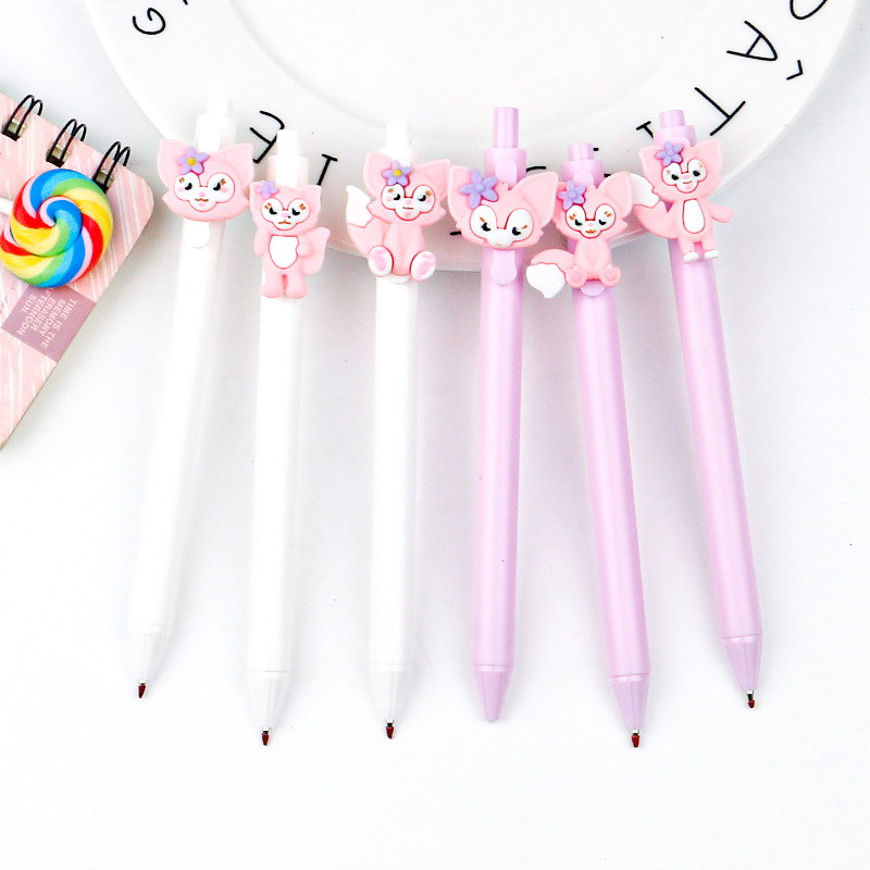 Cartoon 3D head little fox press gel pen, student press pen, black gel pen 0.5mm, student stationery prizes
