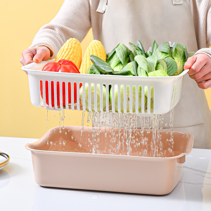 Multi-functional storage basket, fruit plate, Nordic creative double-layer draining basket, plastic household vegetable basin, kitchen and living room details Picture