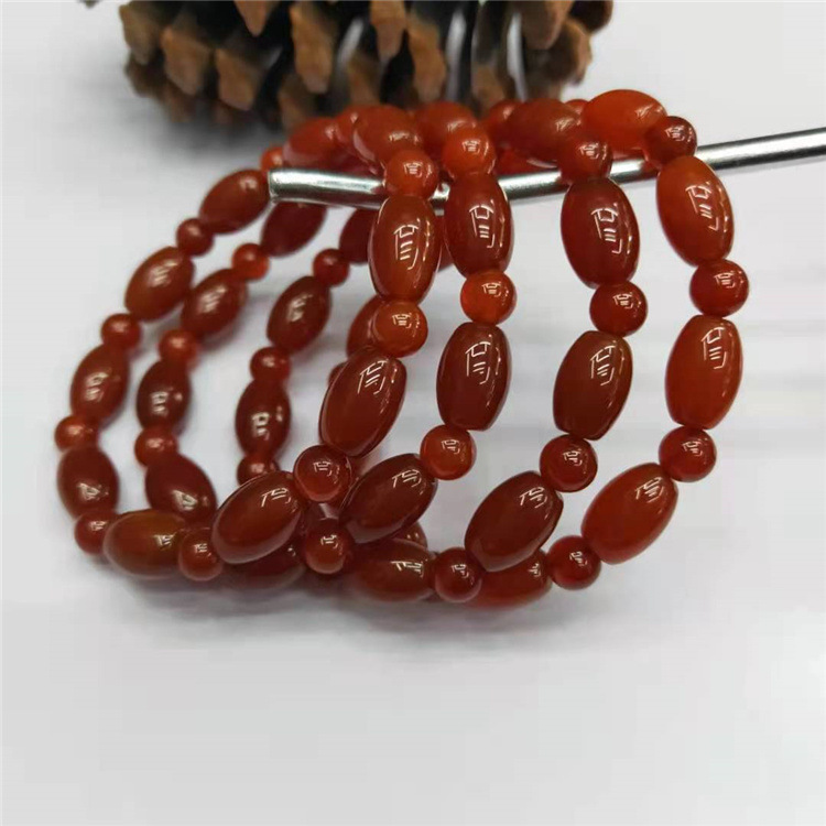 Guangshun Jewelry's fashionable and creative jewelry: DIY natural red agate rice bead bracelets, drum beads, and natural stone bracelets wholesale details Picture