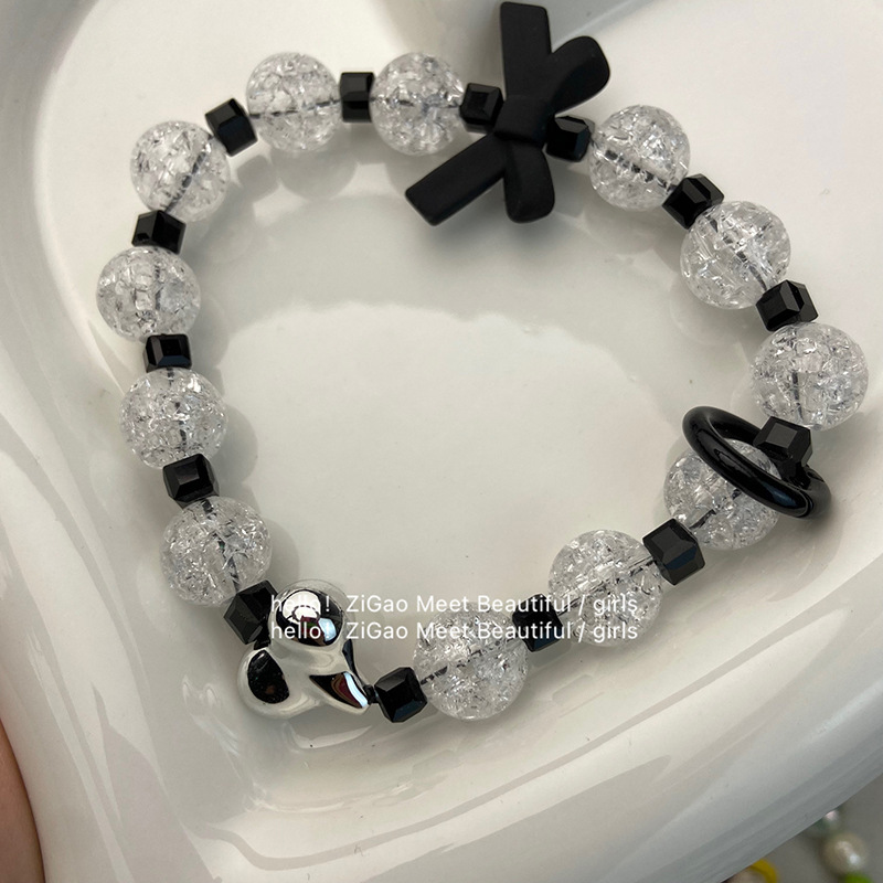 Creative Black And White Beaded Jewelry Pendant Diy Alloy Love Mobile Phone Chain Niche Mobile Phone Case Decoration Chain In Stock