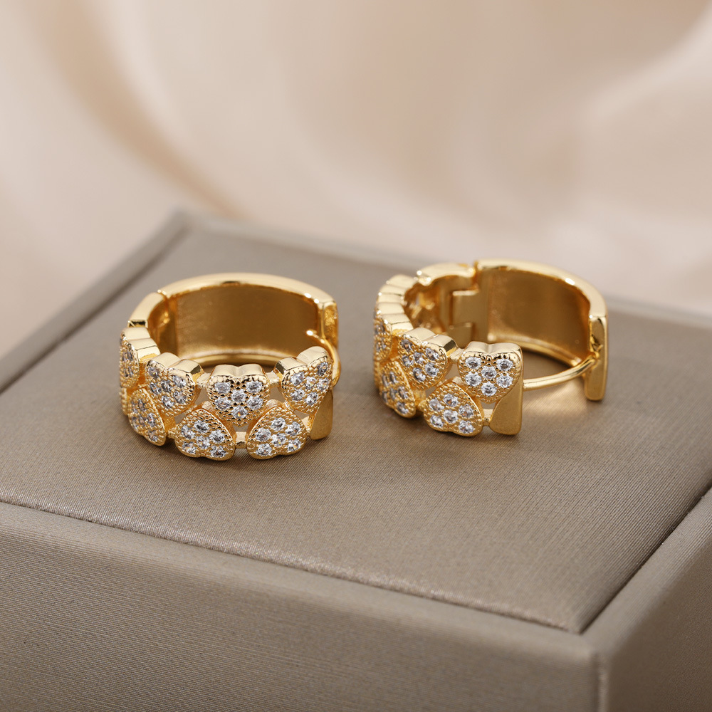 Vintage new arrival micro incrustado zirconia cobre 18k chapado en oro hebillas de oído temperamento corazón pendientes para mujeres corazón anillo de oído generación de cabello Specification image