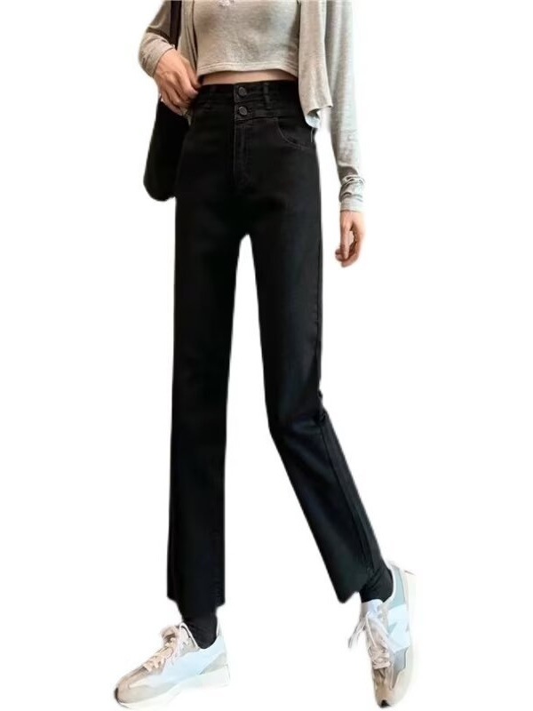 Straight-leg jeans for women, slimming Korean style 2023 Spring and Autumn new high-waisted cigarette tube pants, versatile and slimming, 9-point pants trend Item Picture