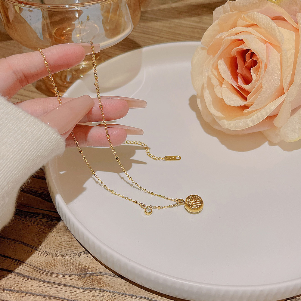 Exquisite Titanium Steel Necklace High-Grade Sense Light Luxury Niche Ins Style Pendant Choker Sweet Collarbone Chain Maillard Jewelry Specification drawing