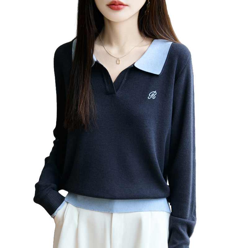 polo collar knitted sweater for women, 2025 style, thin spring and autumn lapel sweater, petite early autumn outfit top Item Picture