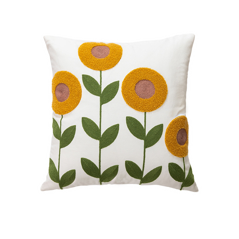 Towel Embroidered Flower Pillow Cover Ins Style Modern Simple Sofa Headboard Pillow Cover Office Cushion Set Item Picture