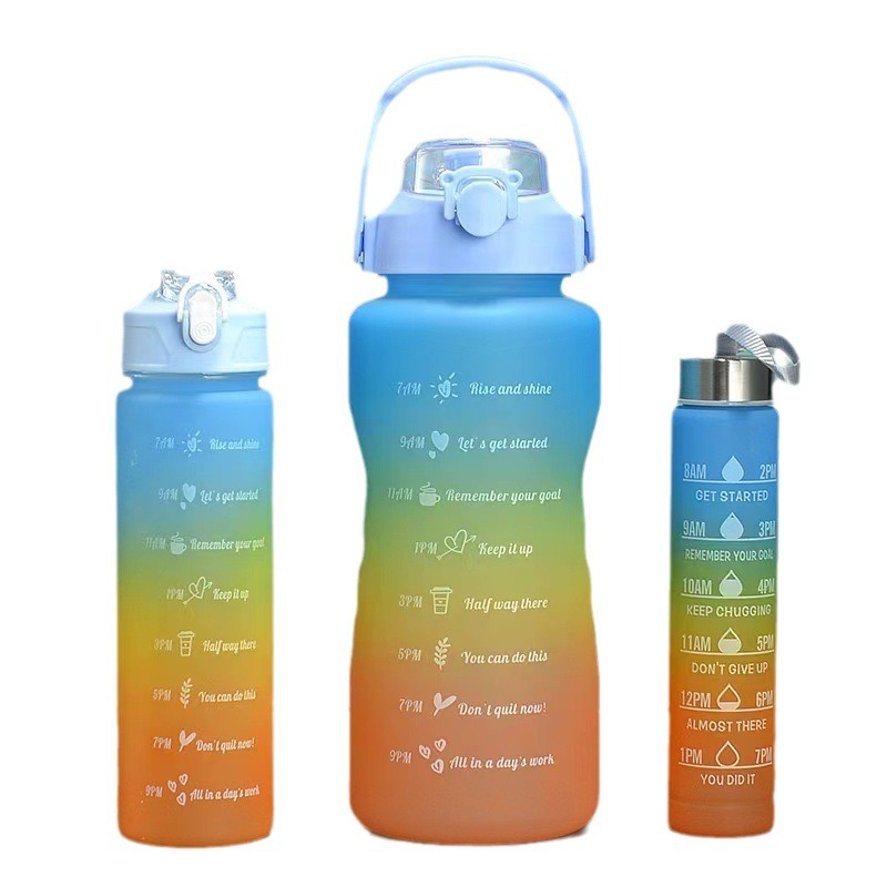 Gradient color large-capacity sports water cup, Little Waist Cross-border three-piece set cup, plastic cup Item Picture