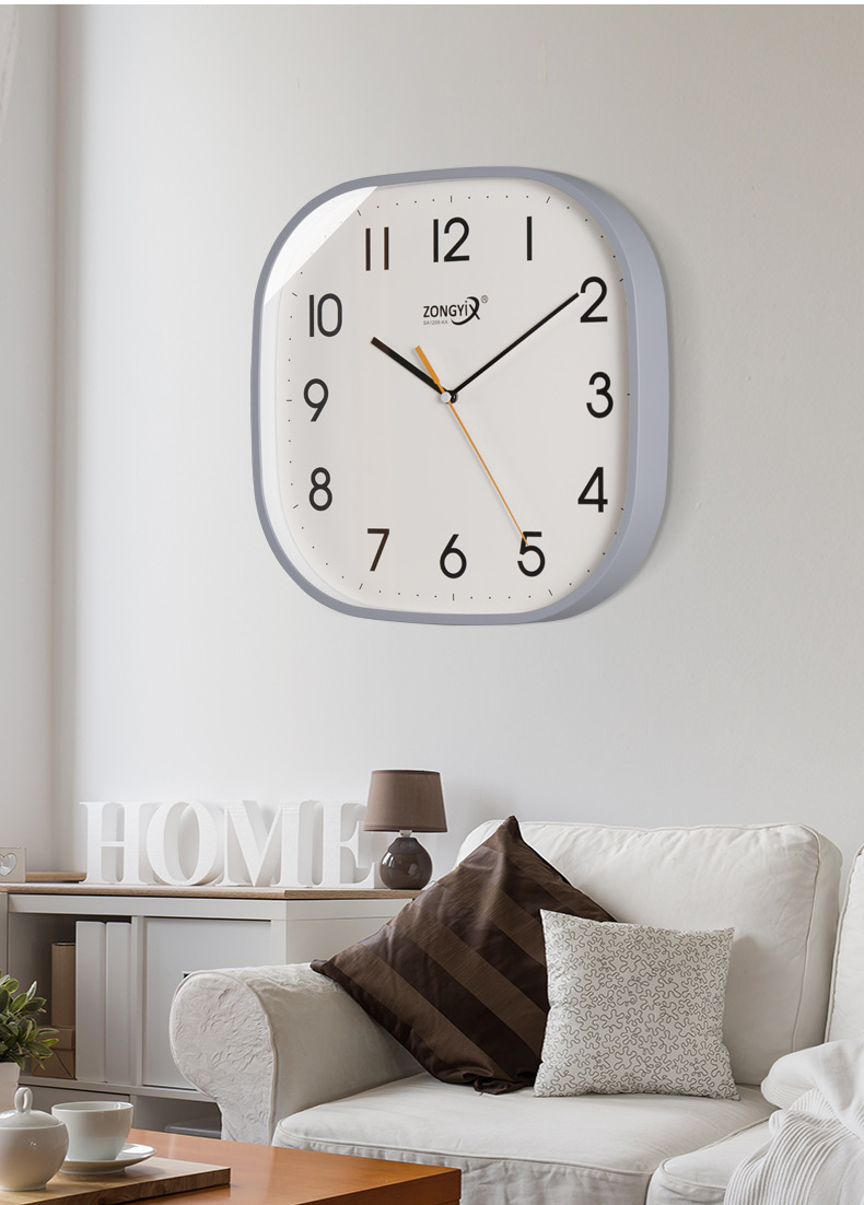 客厅简约方形静音挂钟家用现代卧室钟表家用时钟挂墙表石英电波钟详情9