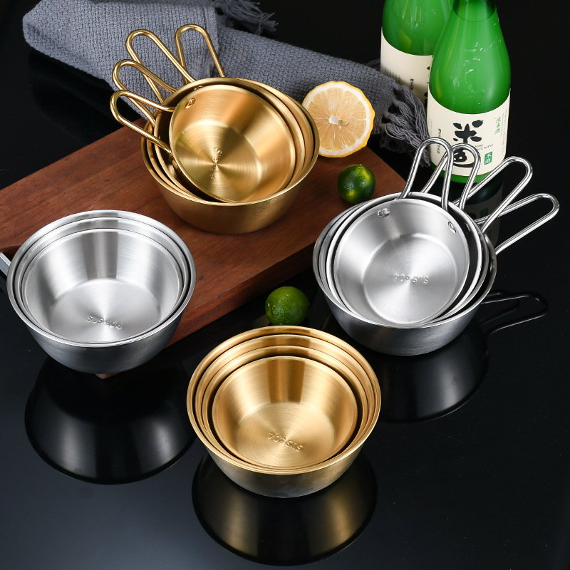 Rice Wine Bowl 304 Stainless Steel Gold Handle Iron Rice Bowl Korean Cuisine Special Seasoning Bowl Dipping Dish Foam Bowl Application Scenario