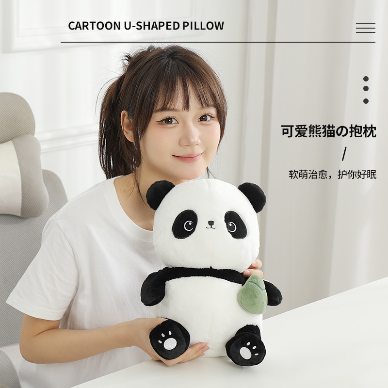 卡通熊猫竹子变形枕创意u型枕办公室午睡枕泡沫粒子护颈枕两用枕