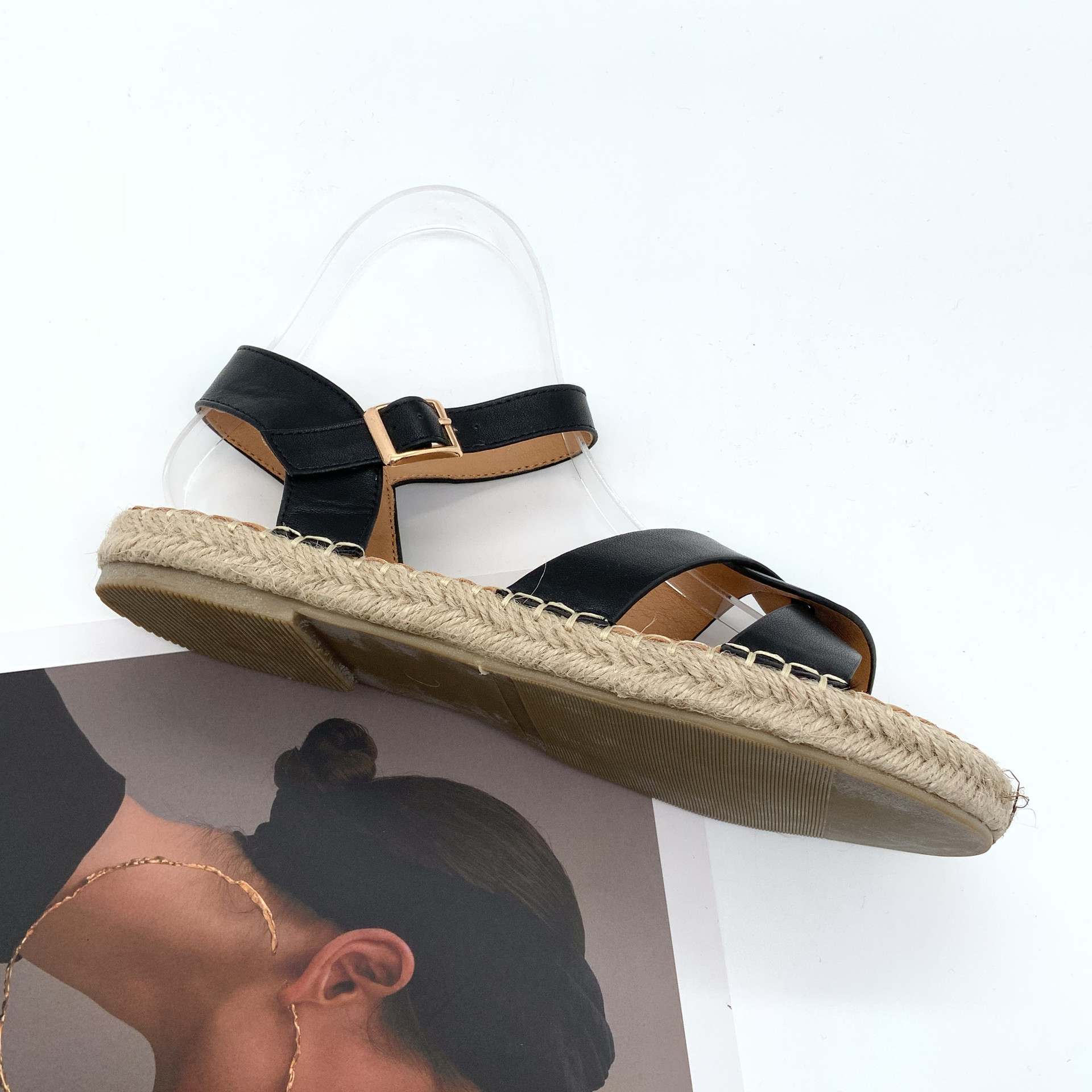 Summer Women's Sandals Platform Straw Braid Skirt Sandals Simple Casual Comfortable Fashion Sandals Guangzhou Women's Shoes Specification drawing