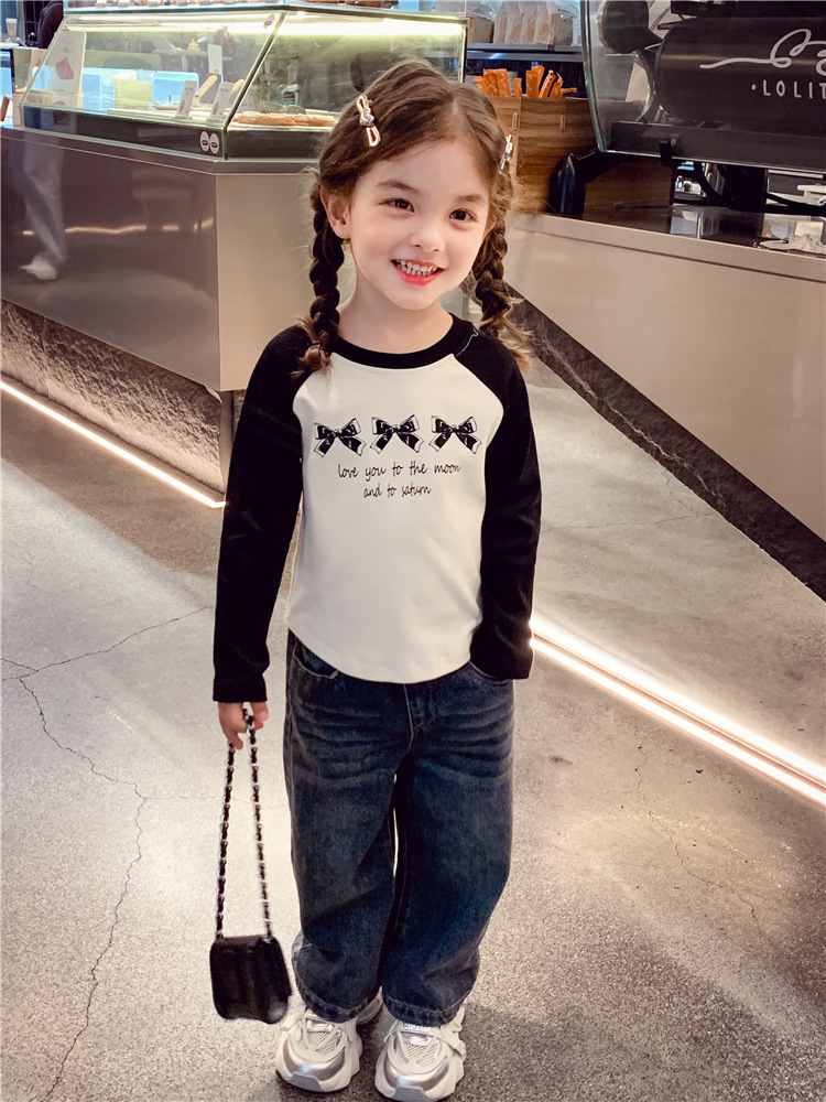 女童长袖T恤春装2025新款洋气儿童插肩袖撞色上衣女孩百搭打底衫详情9