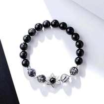 Silver s925 Black hair crystal obsidian hexawn star bracelet mold removal couple bracelet