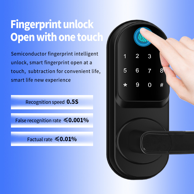 Foreign trade no-hole-opening indoor wooden door, single-tongue smart lock, fingerprint app, all-in-one lock, homestay home electronic lock details Picture