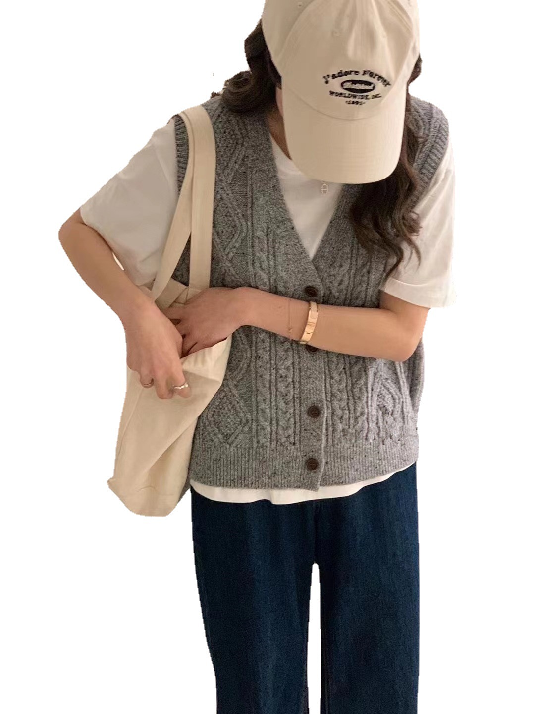 The new spring and autumn style of women's knitted cardigan, vest and polka dot yarn layering casual single-breasted top is trendy for women Item Picture