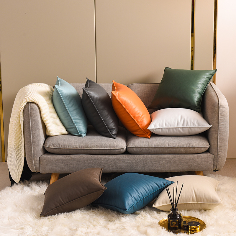 科技布抱枕轻奢客厅沙发高档靠枕套现代靠垫腰枕橙色免洗靠被北欧图