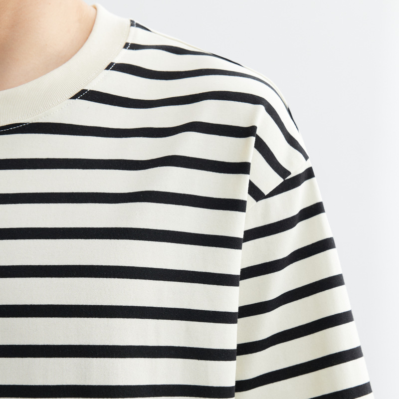 WOOG2005 Round-neck striped short-sleeved T-shirt for men, 2024 Summer New Trendy slightly Loose half-sleeved Sea Soul Body T-shirt Application Scenario