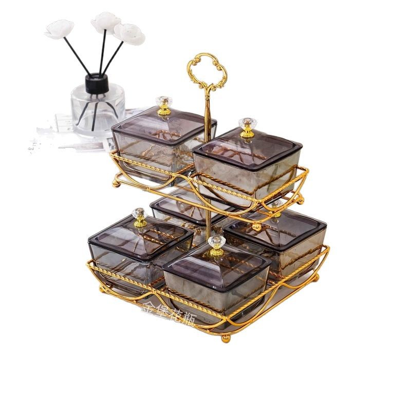 High-end compartments of glass fruit platters, living room, home, dried fruits, snacks, light luxury, high-end candies, sunflower seeds, New Year's box Item Picture