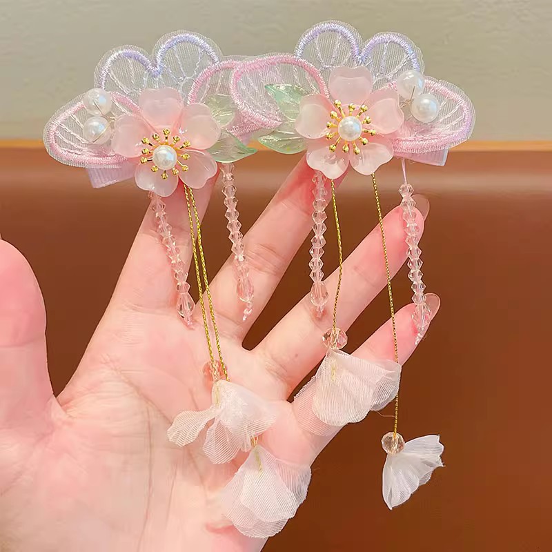 Children's Hair Clip Antique Hair Accessories Flower Fringe Cute Butterfly Hanfu Super Fairy Pearl Glass Pendant Princess Headdress details Picture