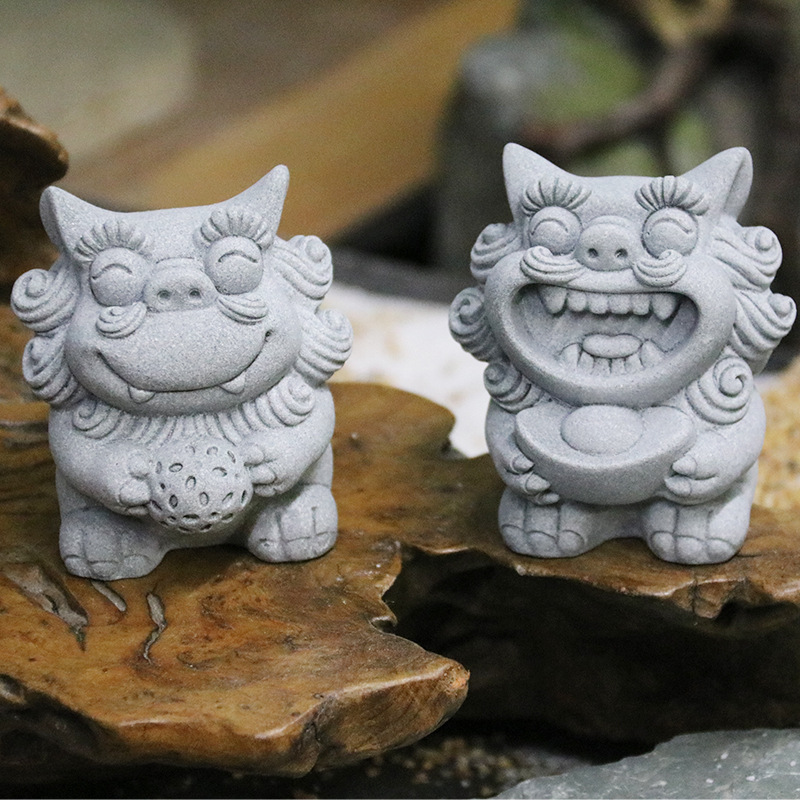 仿青石开心的小狮子摆件园艺花卉鱼缸微景观造景风狮爷小摆设中式