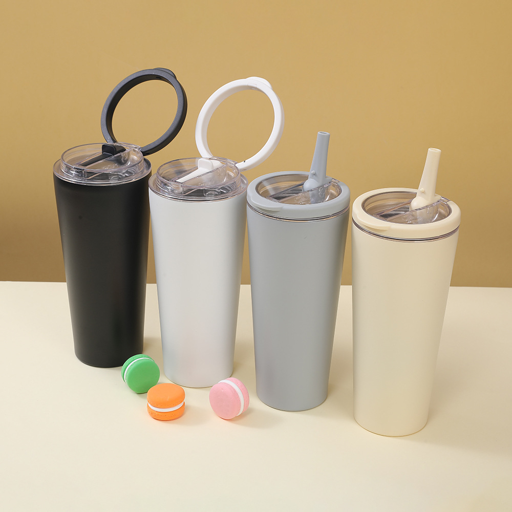 New cross-border ring-shaped handle 304 stainless steel insulated cup, office folding straw cup, high appearance level, portable cup Specification image