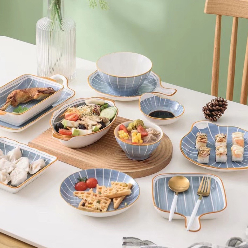 European-style stone-patterned tableware gift bowls, European-style ceramic tableware, hand-outlined underglaze painting technique Specification image