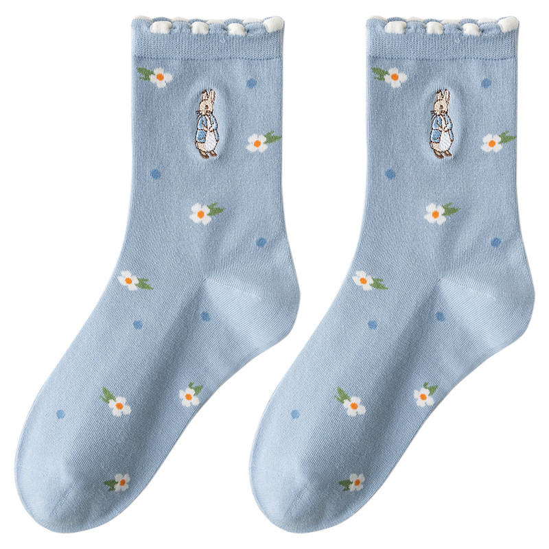 caramella& Bede Rabbit co-branded women's autumn and winter Edition cute Korean-style mid-calf cotton socks gift box wholesale Item Picture