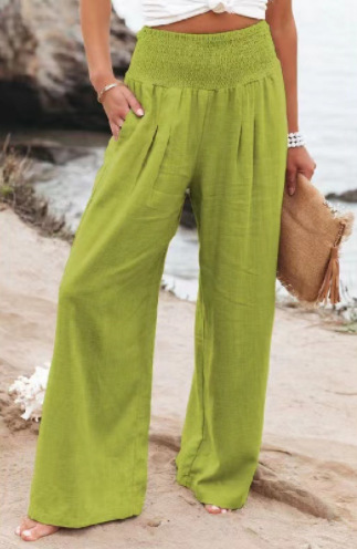 Women's casual pants in a casual style, made of cotton with a lapel and an aged mid-waist, 2023 spring/summer Amazon cross-border long pants for Europe and America Application Scenario