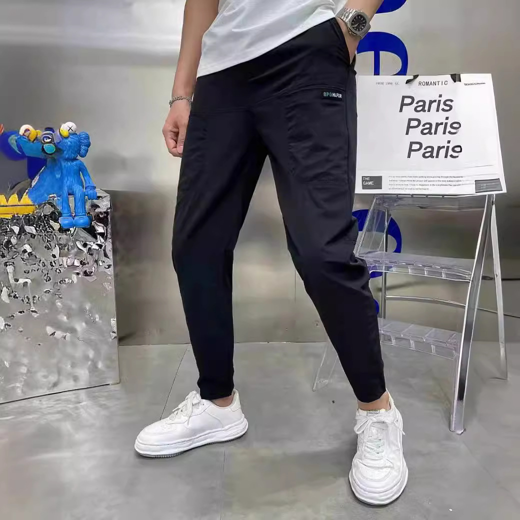 2022 Summer ice silk patchwork six-pocket embroidery high-stretch men's casual pants, Douyin Kuaishou popular casual skinny pants details Picture