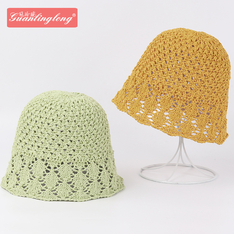 Hat 2021 new hook hollow bucket hat summer cool hat Japanese fashion breathable shade basin hat thumbnail