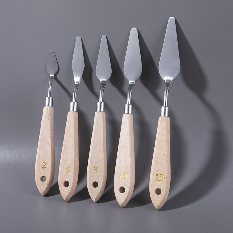 Stainless steel, wooden handle, acrylic texture, painting, color mixing, paint tool, picking scraper, serrated, irregular-shaped art oil painting scraper Specification image