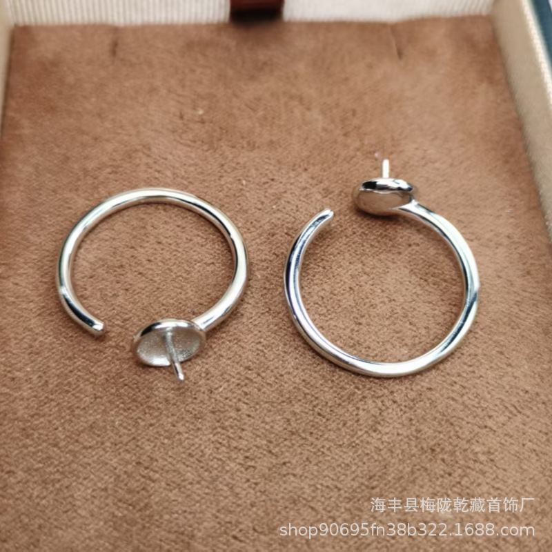 S925 sterling silver simple women's ring, pearl empty stand, adjustable ring, DIY handcrafted accessory, 10-12mm beads details Picture