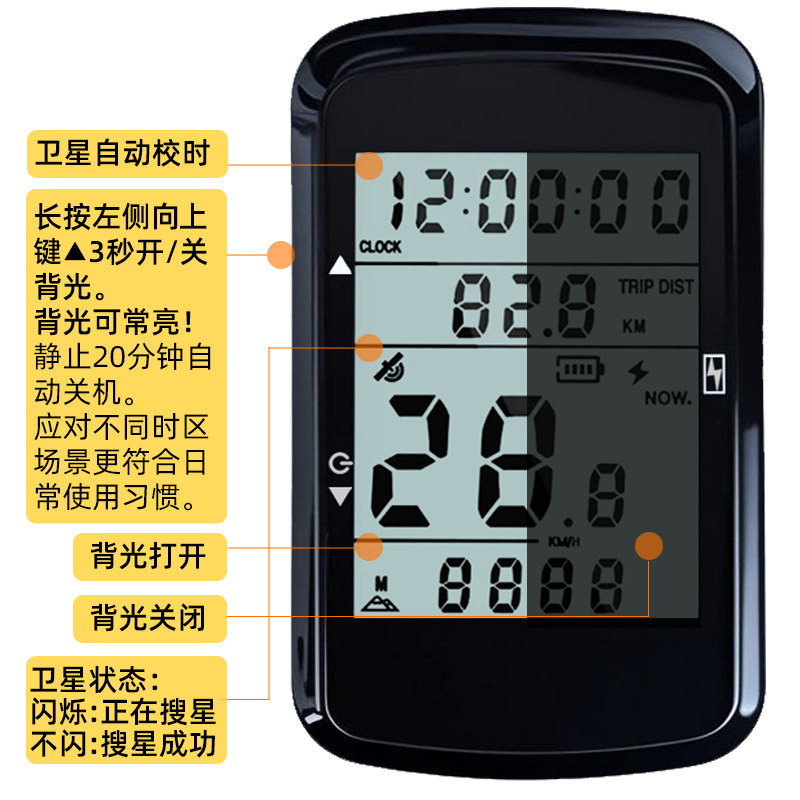 GPS odometer, road odometer, waterproof wireless cycling speedometer, mountain bike riding USB charging odometer details Picture