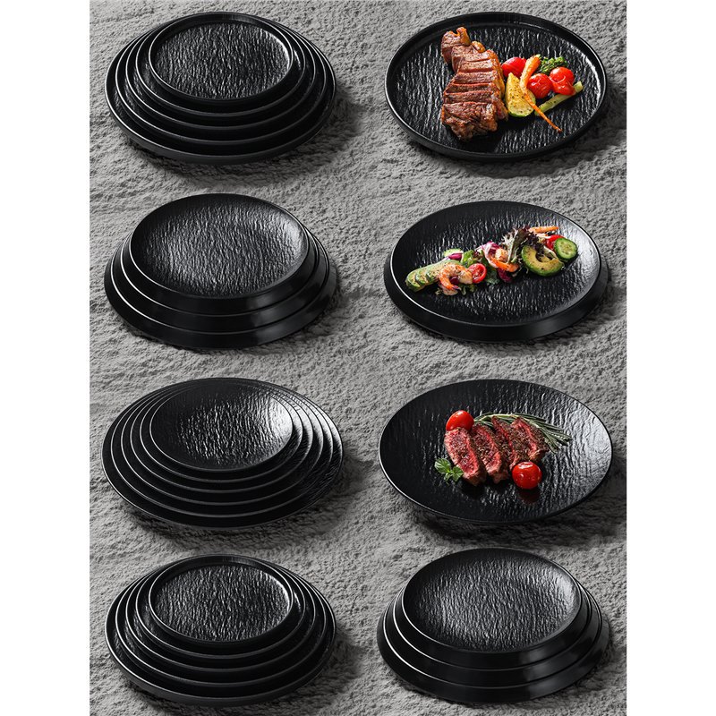 Ceramic melamine plate, Western-style salad and dessert presentation, rock-patterned high-end steak and steak side dish plate, commercial use