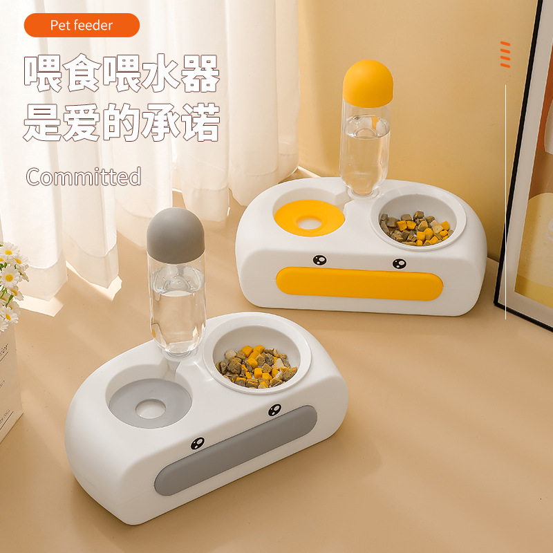新款猫咪自动饮水器喂食器饮水机大嘴鸭组合喂食喂水器宠物用品