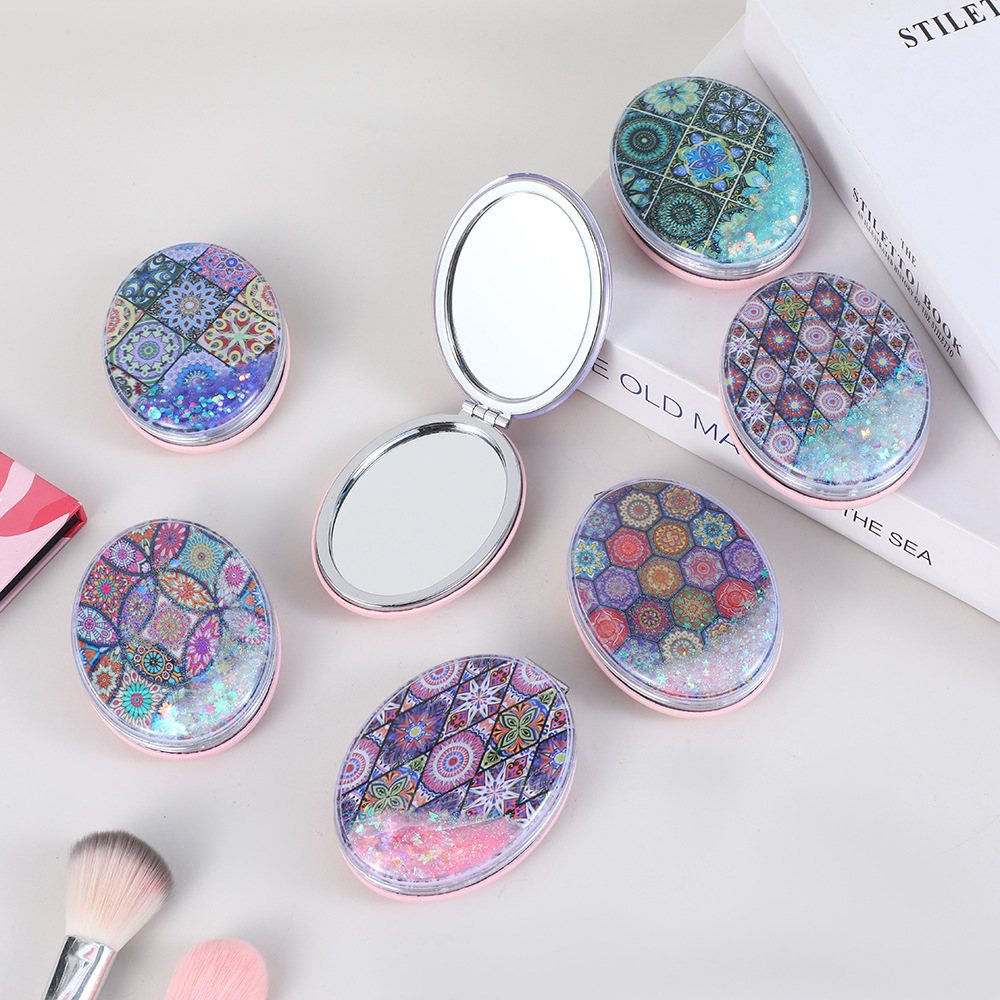 随身便携简约椎圆面包流沙高跟鞋补妆镜双面折叠化妆镜日用百货卫浴用品详情12