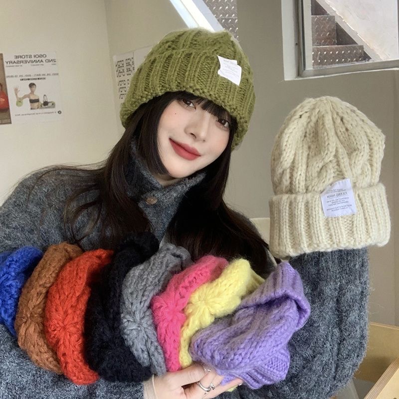 2023 Warm Thick Twist Wool Hat Ladies All Ins Wind Solid Color Knitted Hat Net Red Ear Protection Cold Hat Wholesale details Picture