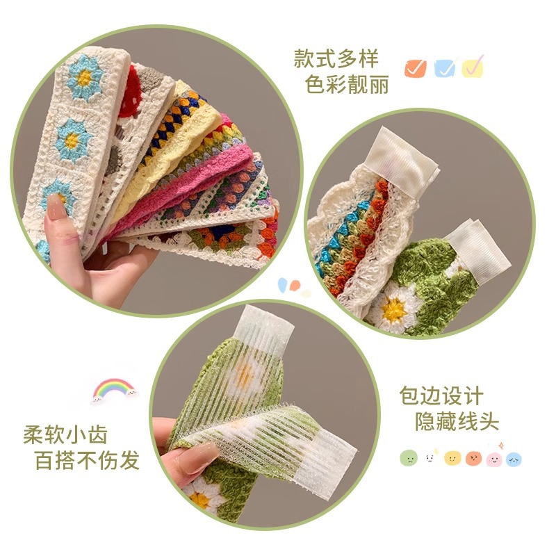 French retro knitted Velcro, adult hair patch, bangs, broken hair arrangement tool, hair band, sweet girl's hair band details Picture