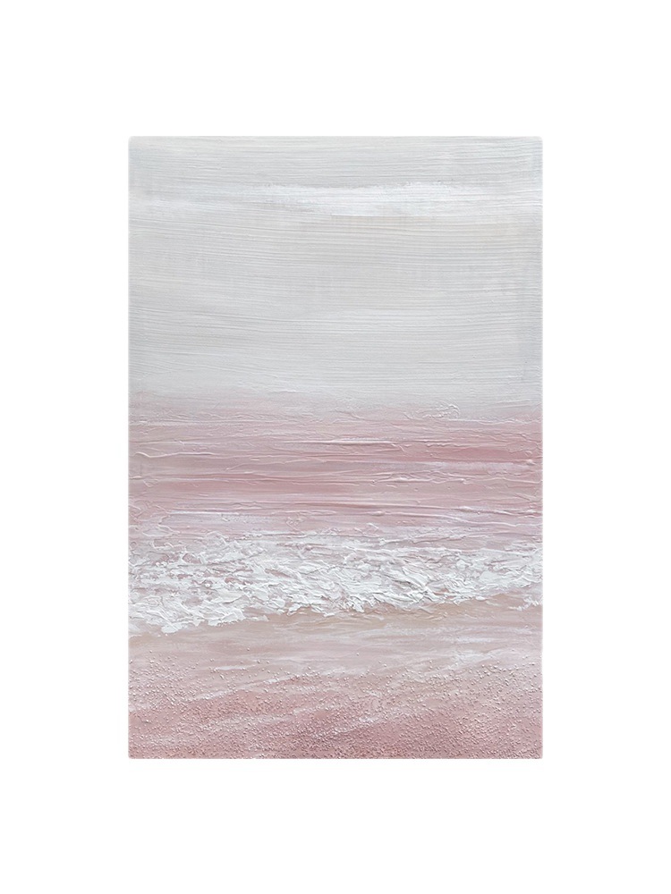 QJHY's thick-textured hand-painted "Pink Beach" oil painting for the entrance hall, living room decoration, and abstract bedroom wall hanging Application Scenario