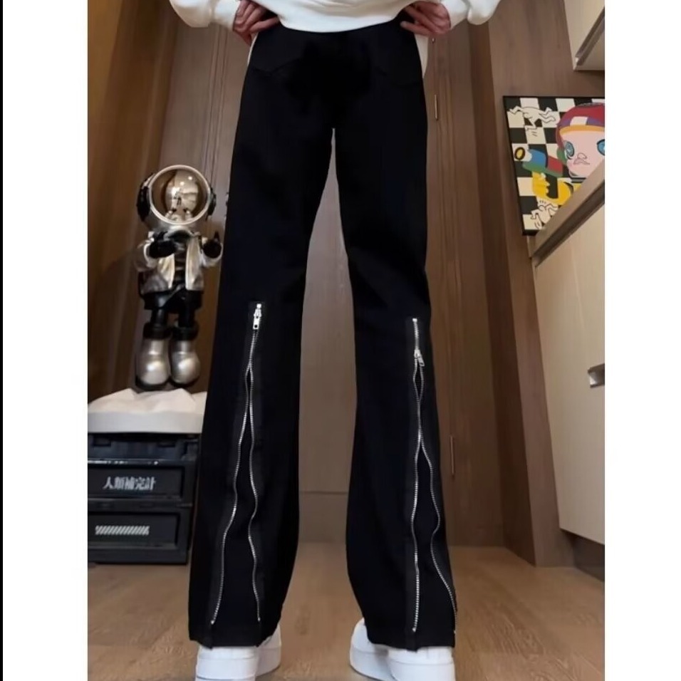 New style of men's zipped split jeans, Korean style trendy casual straight-leg pants, cool student wide-leg pants Application Scenario