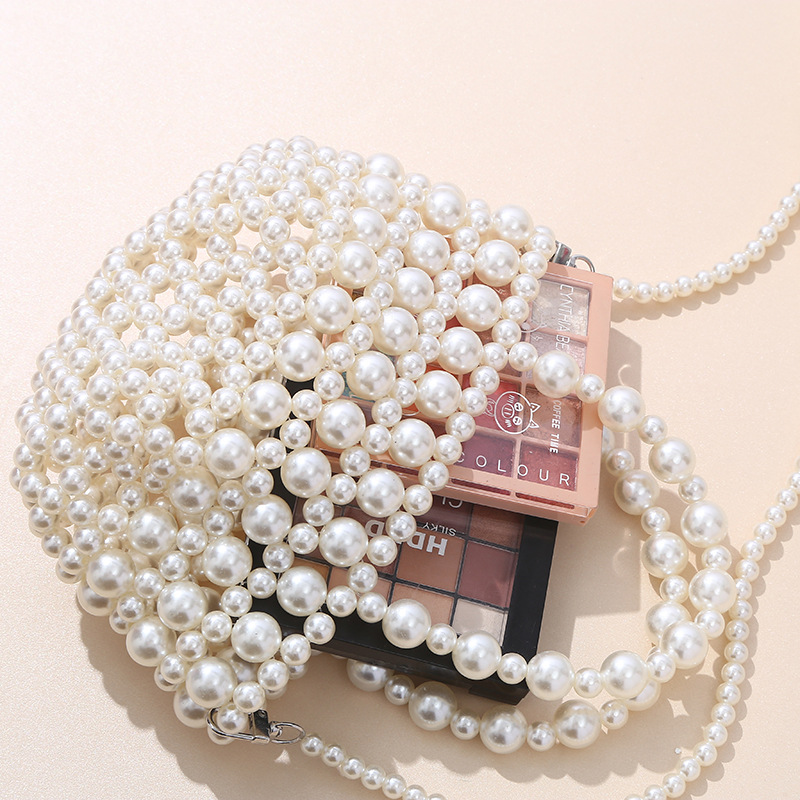 New cross-border beaded pearl crossbody bag, French chanel-style Baroque pearl handbag, single-shoulder bag and accessories Specification image