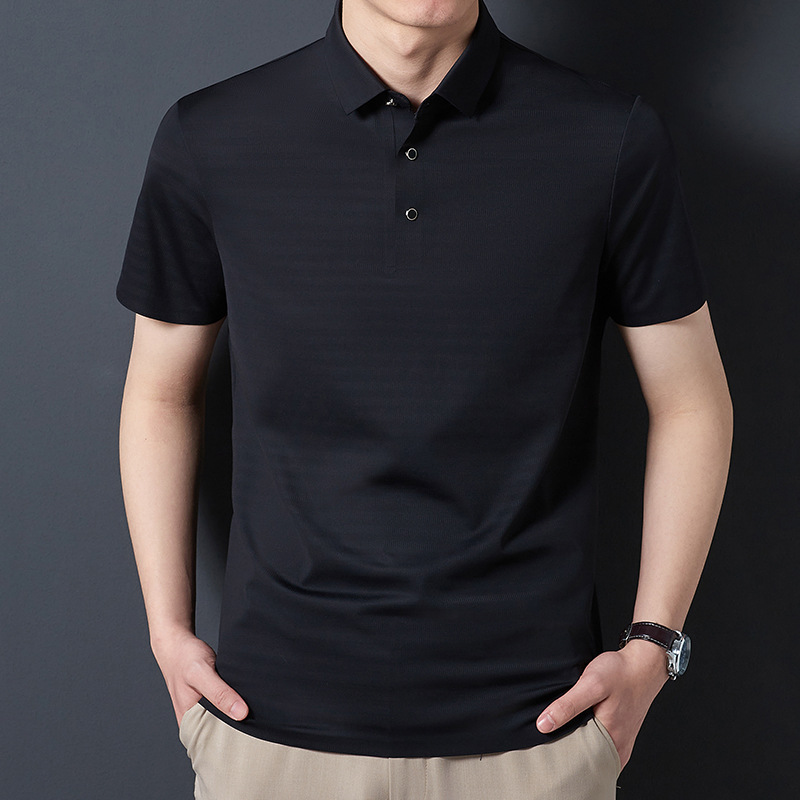 Short-sleeved T-shirt for men, seamless, glue-free, non-ironing, silk-smooth, high-elasticity business casual, slimming polo shirt for men details Picture