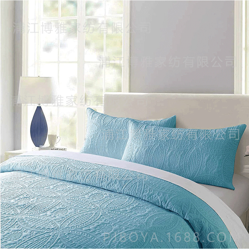 Boya Home Textile Wholesale 2022 High-quality Summer Three-piece Set Solid color Gongsatin Jacquard quilted high-count high-density Pillowcase details Picture
